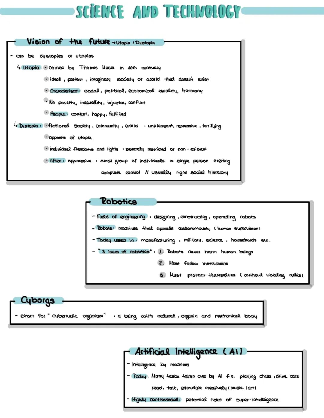Englisch Sience and Technology - Dystopia - Brave New World - AI 