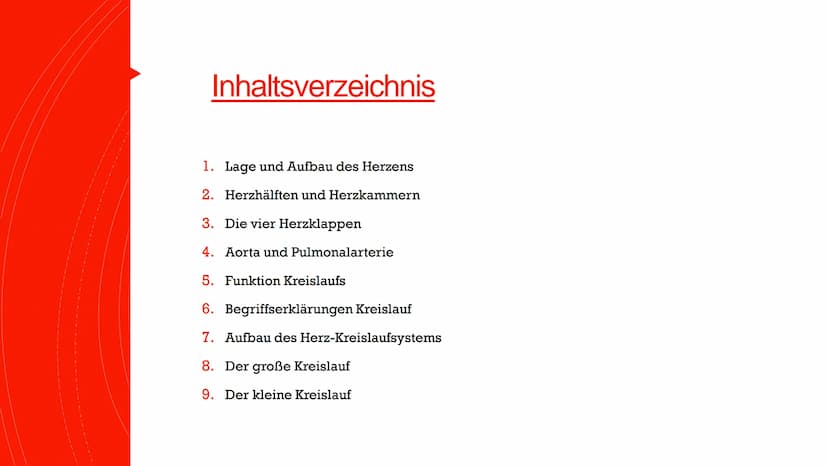 Herz und Kreislauf-
Anatomie Inhaltsverzeichnis
Lage und Aufbau des Herzens
Herzhälften und Herzkammern
1.
2.
3. Die vier Herzklappen
4. Aor