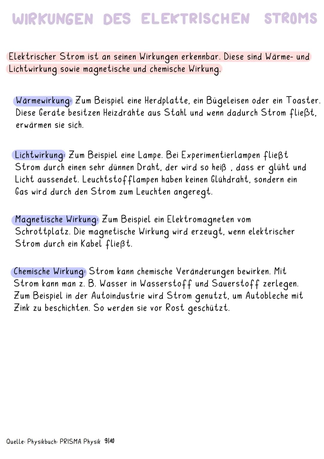 WIRKUNGEN DES ELEKTRISCHEN STROMS
Elektrischer Strom ist an seinen Wirkungen erkennbar. Diese sind Wärme- und
Lichtwirkung sowie magnetische
