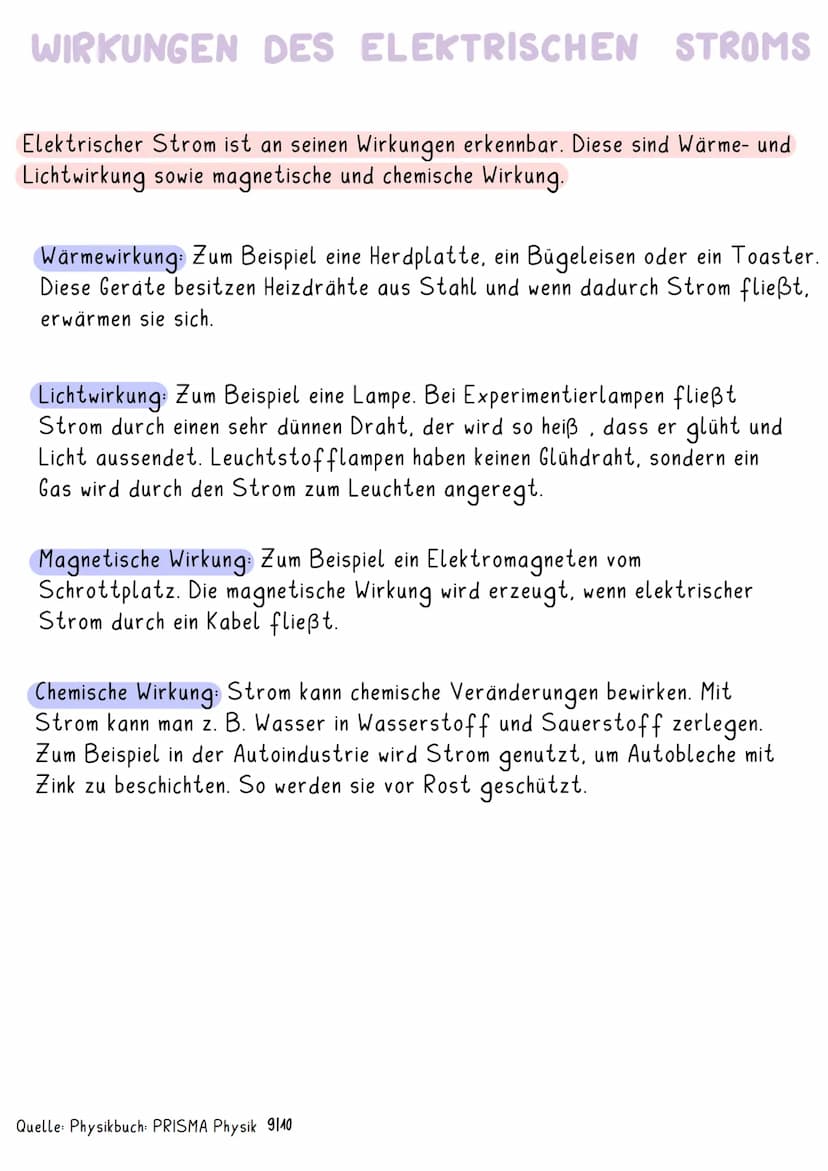 WIRKUNGEN DES ELEKTRISCHEN STROMS
Elektrischer Strom ist an seinen Wirkungen erkennbar. Diese sind Wärme- und
Lichtwirkung sowie magnetische