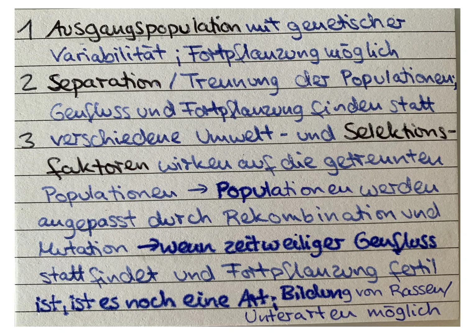 Sympatrische
Artbildung Adaptive
Radiation parapatrische
Atbildung Allopatrische
Artbildung Isolation -Genfluss innerhalb einer Population w