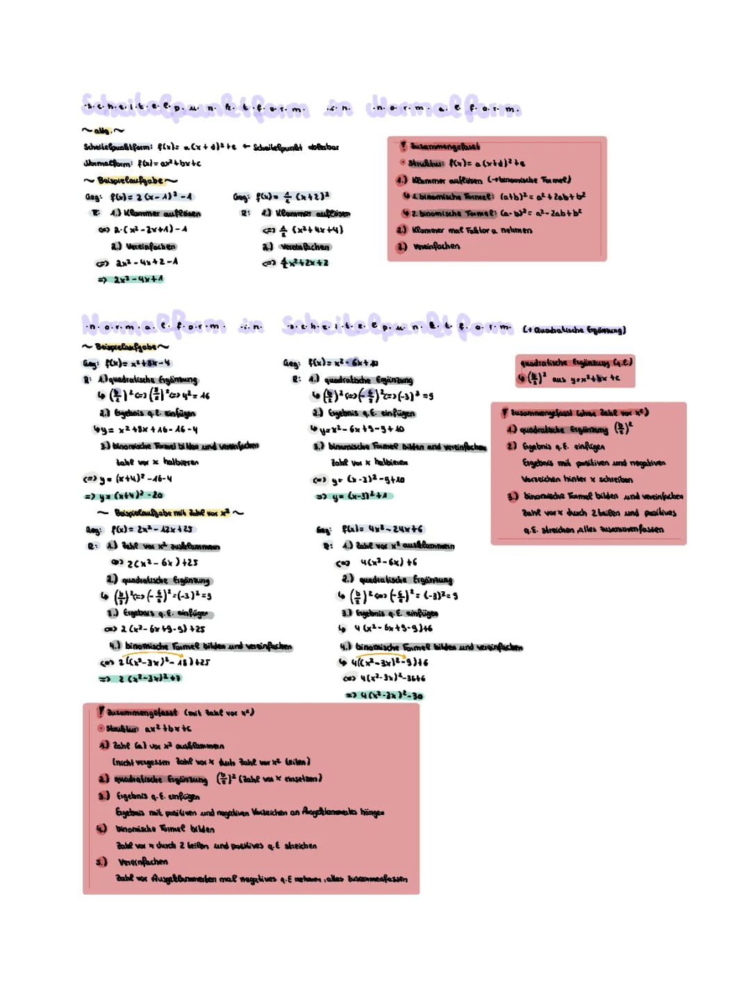 Scheitelpunktform und Normalform 
