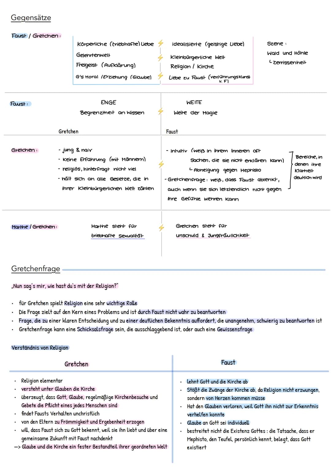 Auftakt Gretchentragödie
Kompakt
- Faust will Gretchen als Geliebte (=Schmuck)
- Gretchen gesteht Liebe (zärtlich vs tötet unwissend ihre Mu
