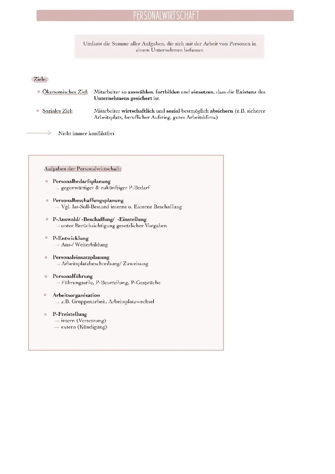 Personalwirtschaft Lernzettel 