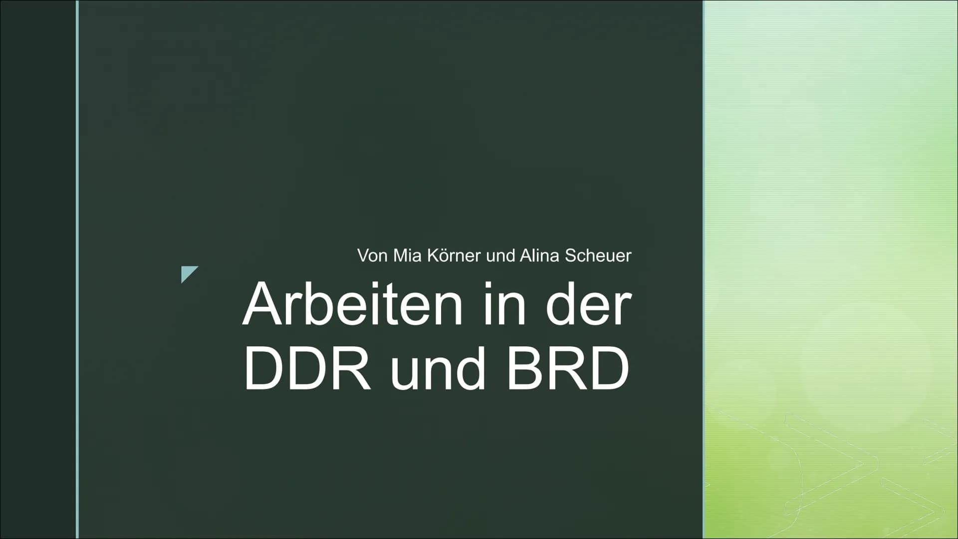 Von Mia Körner und Alina Scheuer
Arbeiten in der
DDR und BRD BRD
Im Haushalt: Mussten den Haushalt
alleine machen wärmend der Mann
Arbeiten/