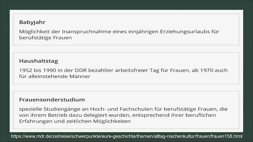 Von Mia Körner und Alina Scheuer
Arbeiten in der
DDR und BRD BRD
Im Haushalt: Mussten den Haushalt
alleine machen wärmend der Mann
Arbeiten/