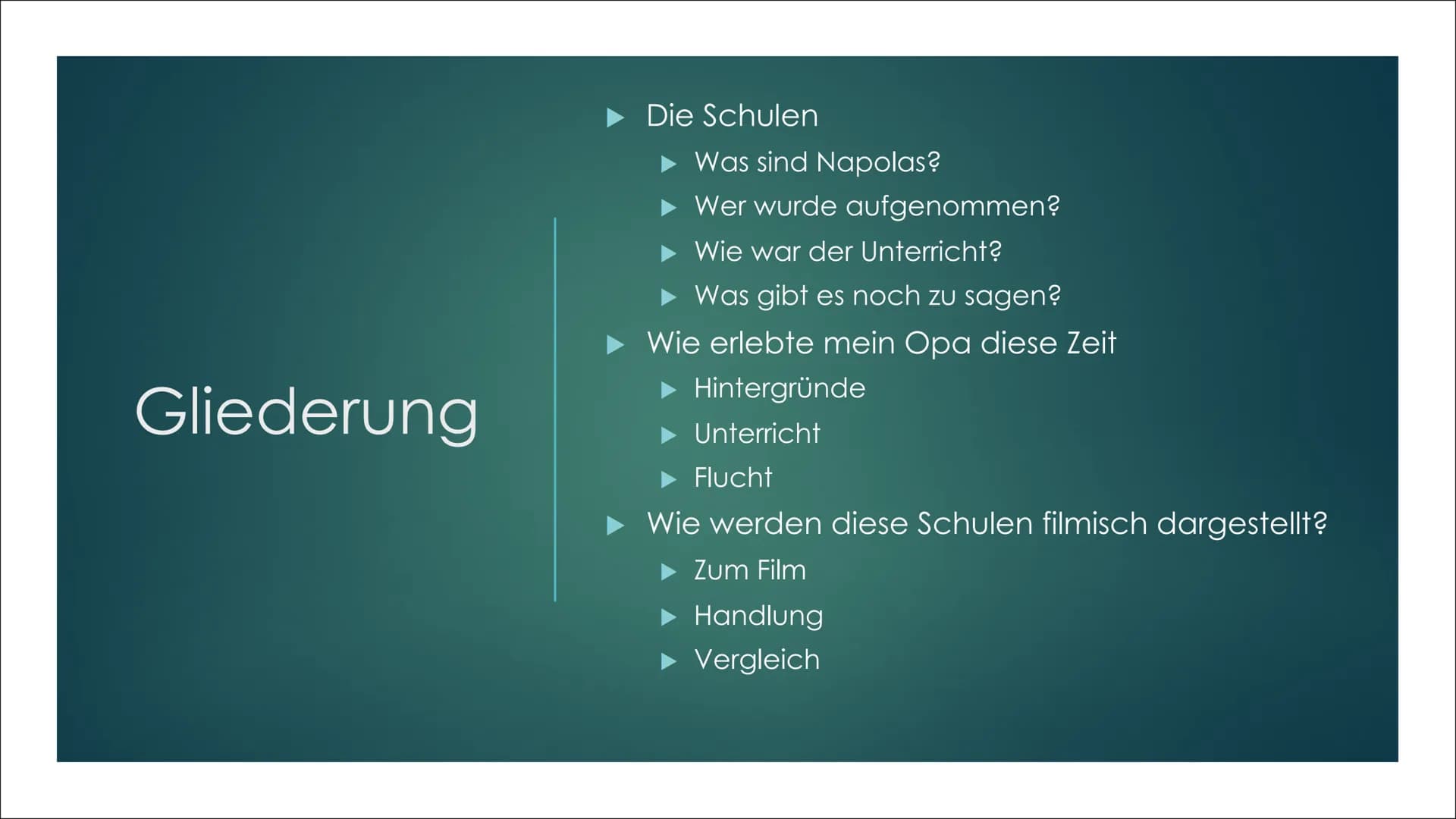 Napola
DRILL ODER LUXUS? Gliederung
Die Schulen
Was sind Napolas?
Wer wurde aufgenommen?
Wie war der Unterricht?
► Was gibt es noch zu sagen