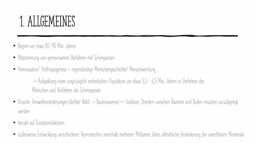Die Evolution
des Menschen GLIEDERUNG
1.
2. Vertreter
Allgemeines
3. Ausbreitung
4. Rudimentären Organe
5. Der aufrechte Gang
DOE ●
1. ALLGE