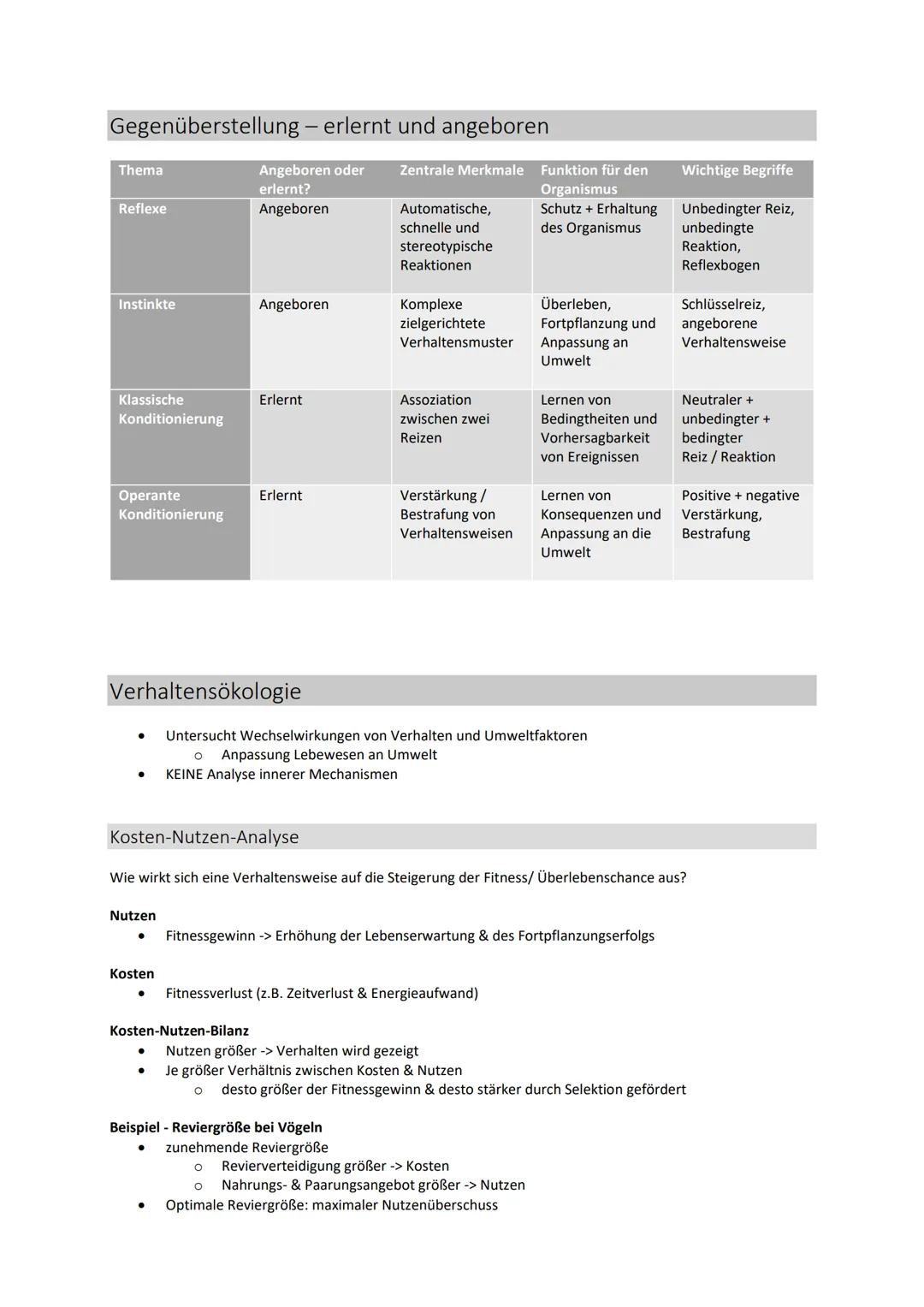 Verhaltensbiologie
Verhalten
Innere Reize
= Summe der Antworten auf innere und äußere Reize
= alle Interaktionen eines Lebewesens mit seiner