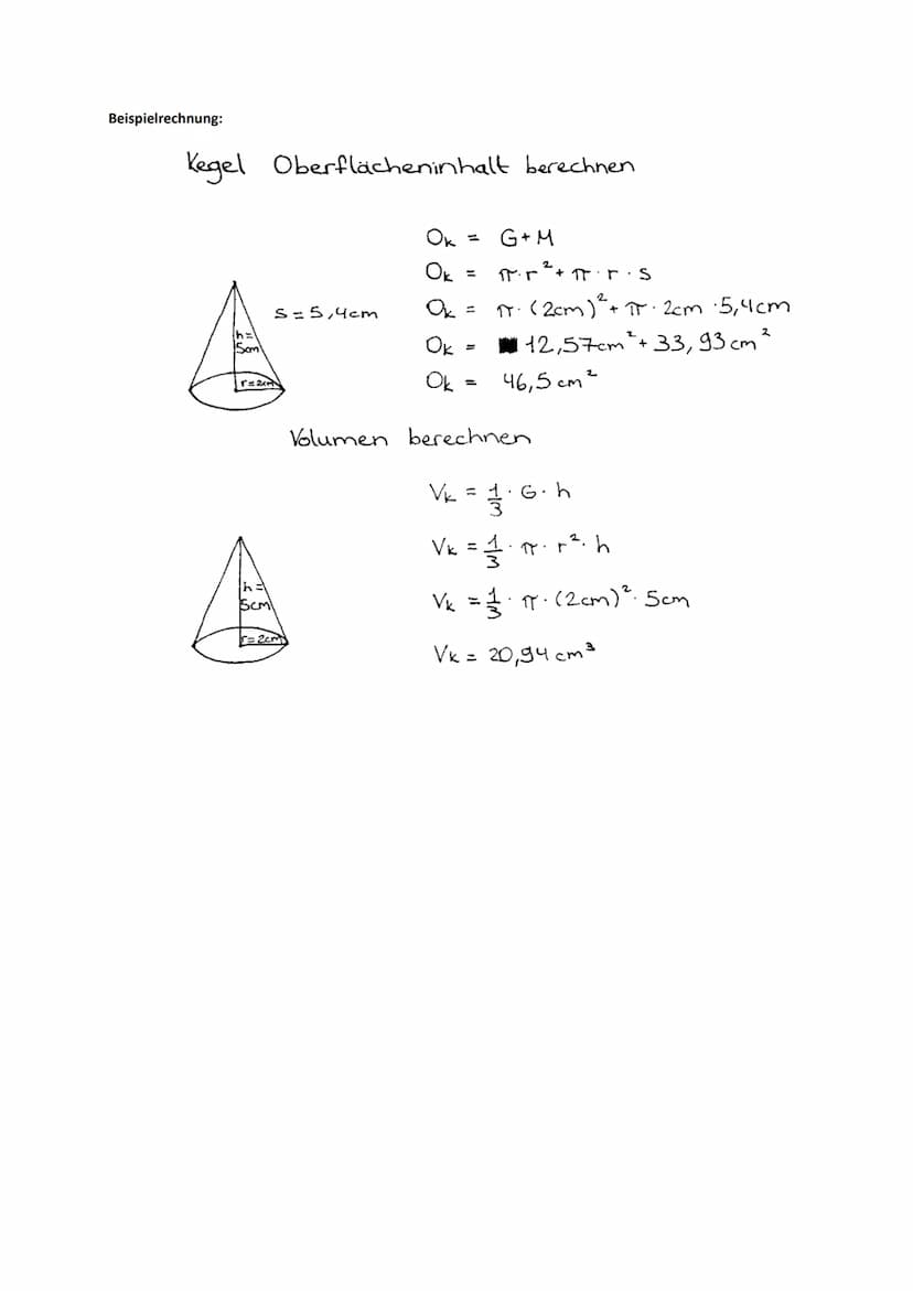Mathematik
Zusammenfassung - Steckbriefe verschiedener Körper
1. Kegel
- Die Grundfläche eines Kegels ist ein Kreis.
- Die Mantelfläche ist 