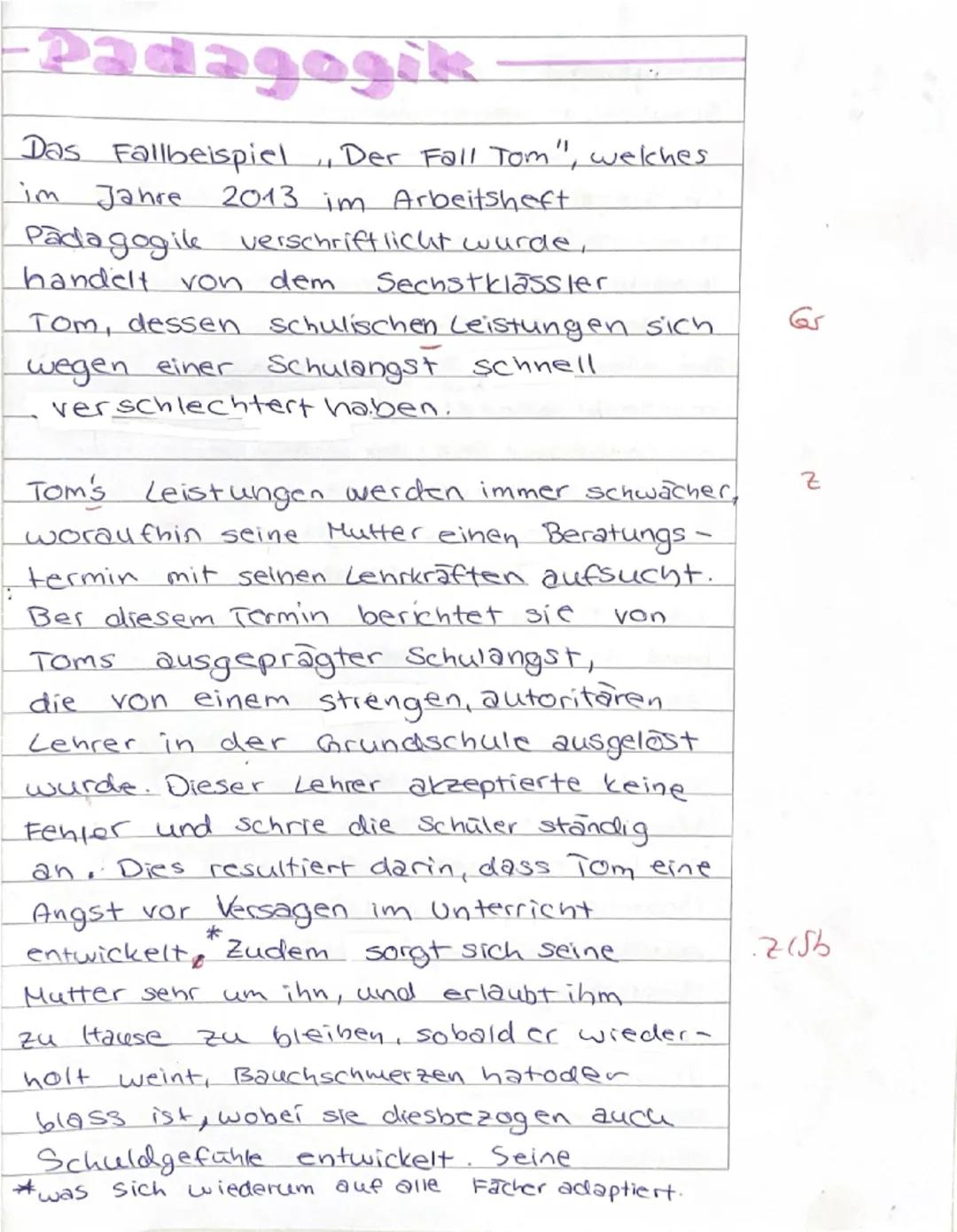 -Padagogik
Das Fallbeispiel ,Der Fall Tom", welches
im Jahre 2013 im Arbeitsheft
Pädagogile verschriftlicht wurde,
handeit von dem Sechstklä