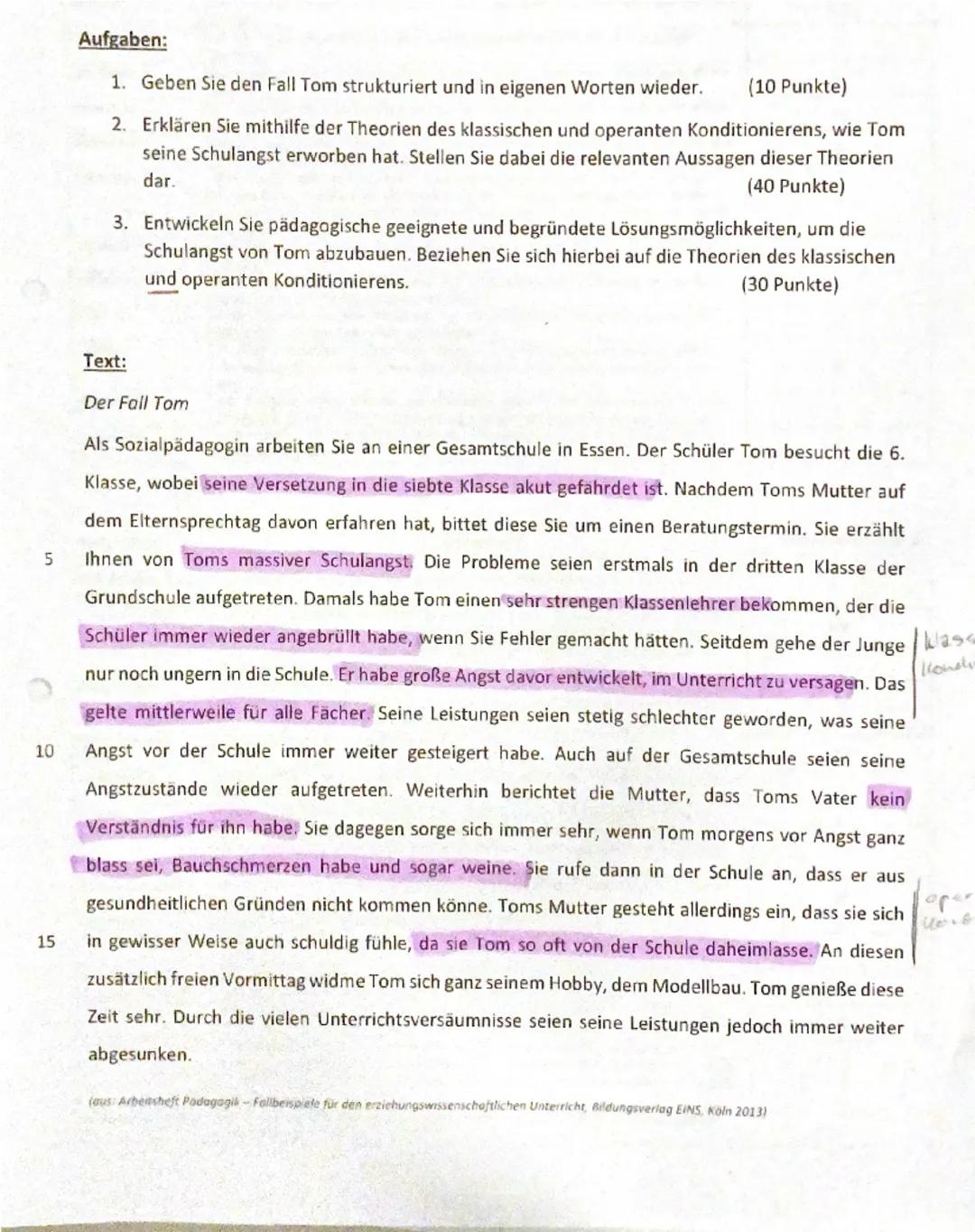 -Padagogik
Das Fallbeispiel ,Der Fall Tom", welches
im Jahre 2013 im Arbeitsheft
Pädagogile verschriftlicht wurde,
handeit von dem Sechstklä