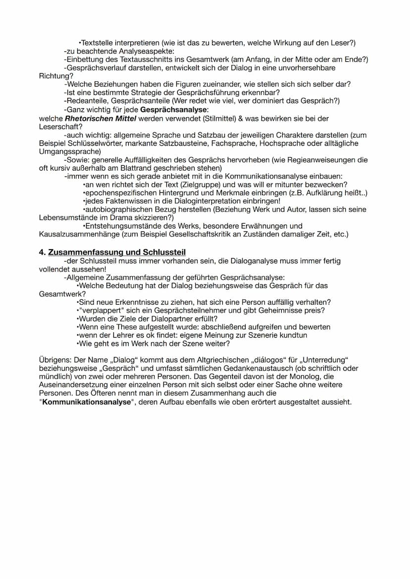 Dialoganalyse
Bei der Gesprächsanalyse geht es um die Analyse (Auflösung, Untersuchung und Bewertung) der
Bestandteile des Gespräches. Dabei