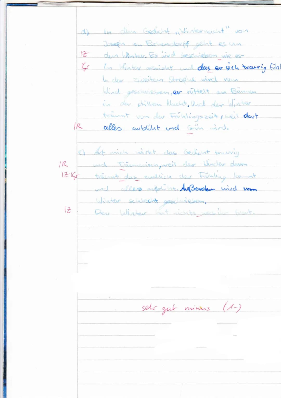 4. Klassenarbeit
3.gl Winternacht
Verschweit liegt rings
die
Welt,
ganze
& Verlassen steht der Bann im Feld,
-Jusepla
-3 Ich hab' nichts, wa