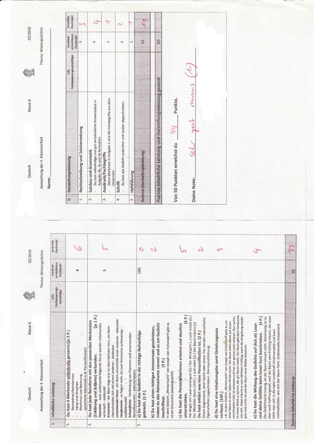 4. Klassenarbeit
3.gl Winternacht
Verschweit liegt rings
die
Welt,
ganze
& Verlassen steht der Bann im Feld,
-Jusepla
-3 Ich hab' nichts, wa