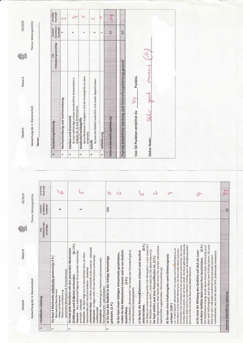 4. Klassenarbeit
3.gl Winternacht
Verschweit liegt rings
die
Welt,
ganze
& Verlassen steht der Bann im Feld,
-Jusepla
-3 Ich hab' nichts, wa