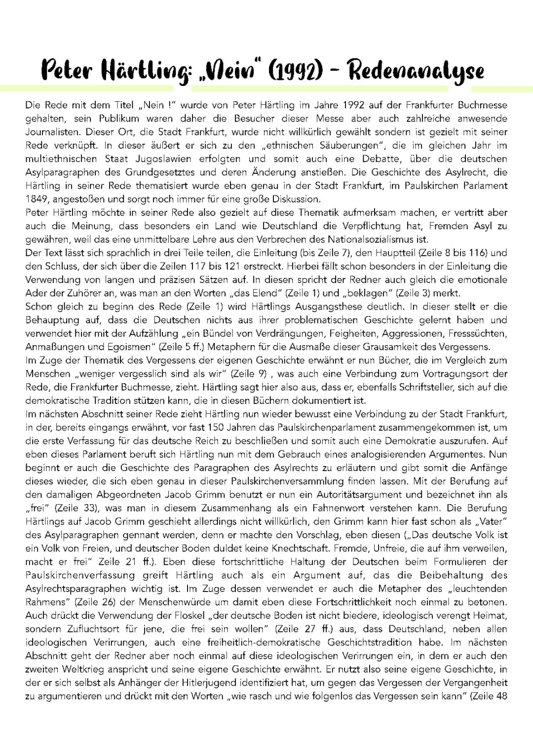 „Nein !“ Peter Härtling - Redenanalyse 