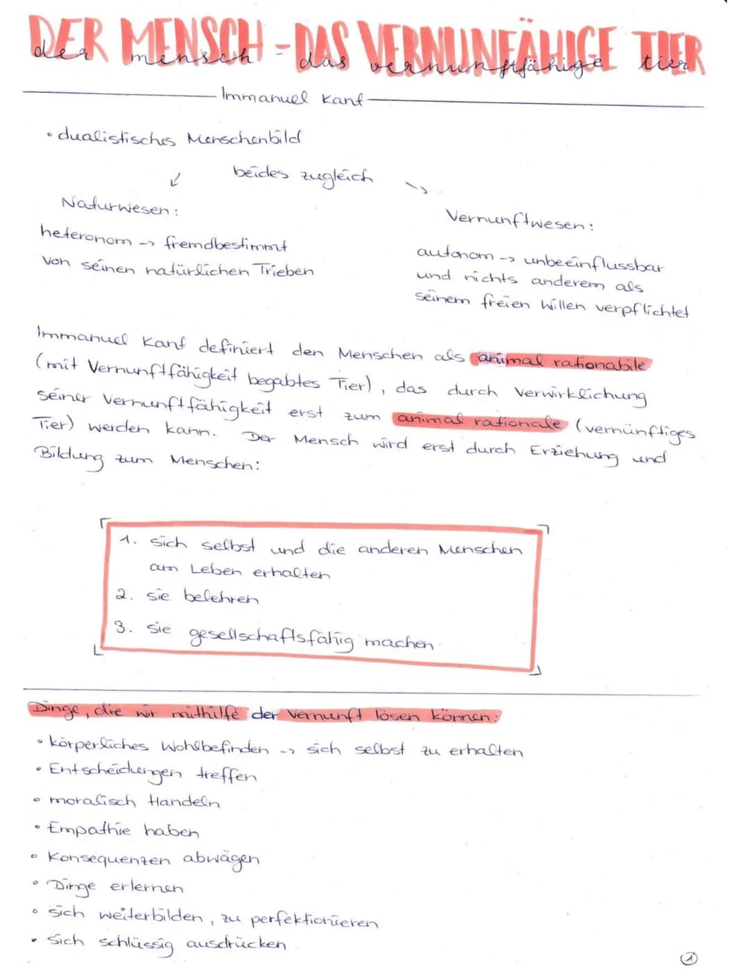 DER MENSCH-DAS VERNUNFÄHIGE TUER
•dualistisches Menschenbild
Naturwesen:
heteronom
✓
•Immanuel Kant.
zum
beides zugleich
fremdbestimmt
von s