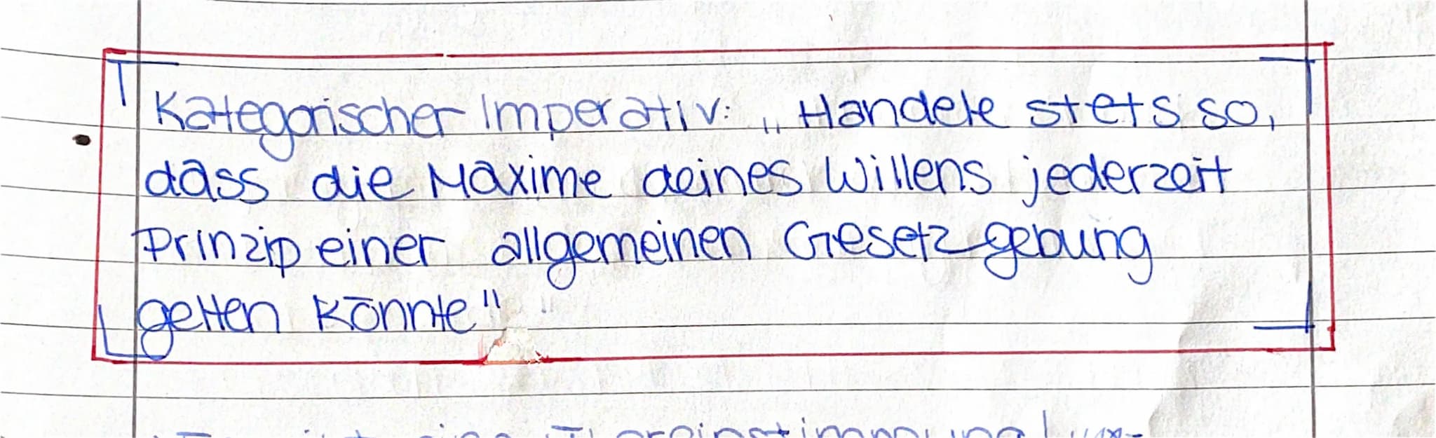 Kategorischer Imperativ: Handele stets so,
dass die Maxime deines Willens jederzeit
Prinzip einer allgemeinen Gesetz gebung
gelten könnte"
H