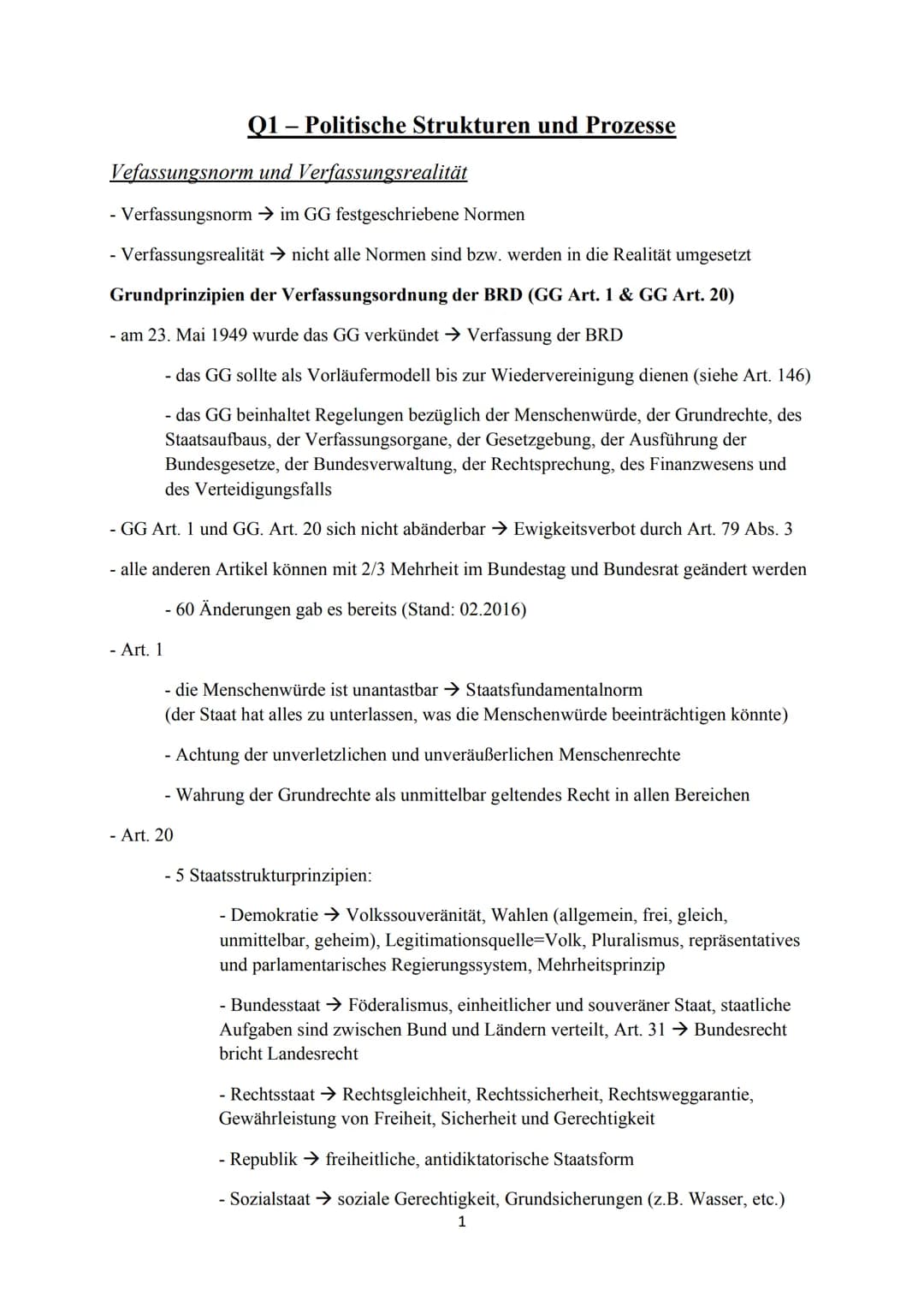 Vefassungsnorm und Verfassungsrealität
- Verfassungsnorm → im GG festgeschriebene Normen
- Verfassungsrealität → nicht alle Normen sind bzw.