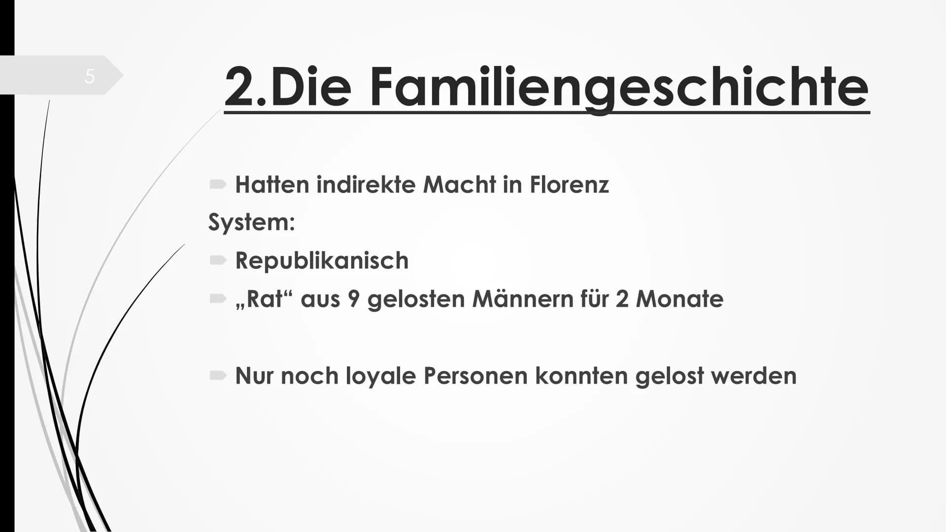 Die Medici 2
Gliederung
1. Einleitung
2.Die Familiengeschichte
3. Einfluss der Medici
4. Fazit
Leitfrage: Die Medici-NUR eine Bankiersfamili