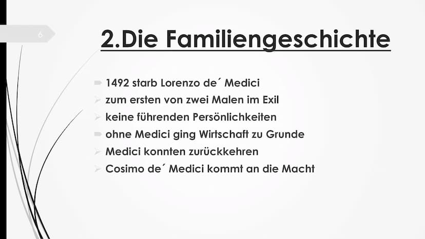 Die Medici 2
Gliederung
1. Einleitung
2.Die Familiengeschichte
3. Einfluss der Medici
4. Fazit
Leitfrage: Die Medici-NUR eine Bankiersfamili