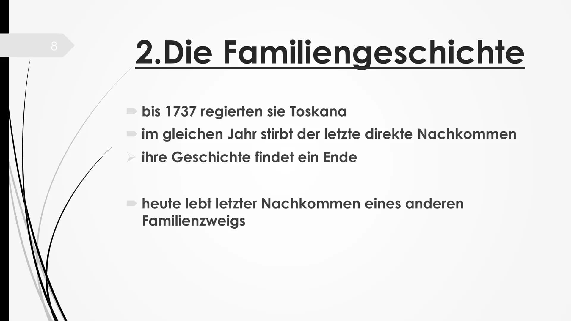 Die Medici 2
Gliederung
1. Einleitung
2.Die Familiengeschichte
3. Einfluss der Medici
4. Fazit
Leitfrage: Die Medici-NUR eine Bankiersfamili
