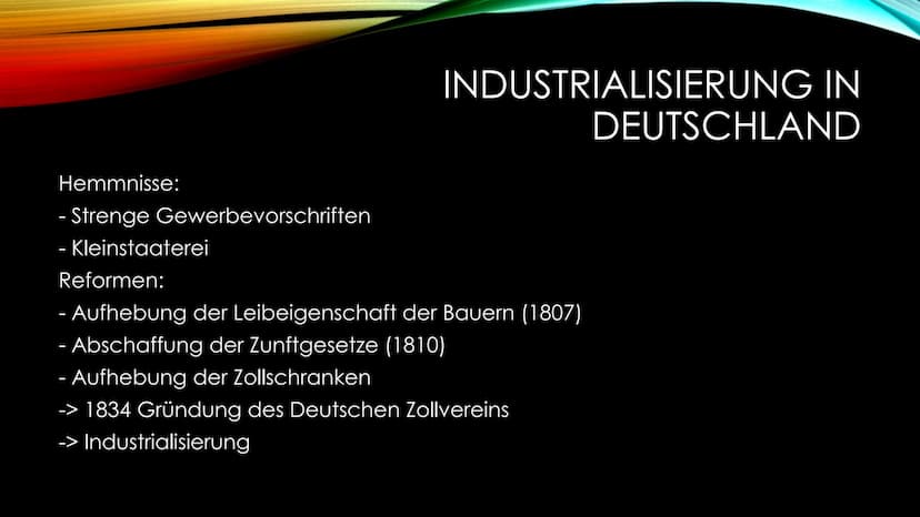 INDUSTRIALISIERUNG
Zusammenfassung der Industrialisierung - 1764: Mechanische Spinnmaschine „Spinning Jenny"
- 1768: Dampfmaschine von James