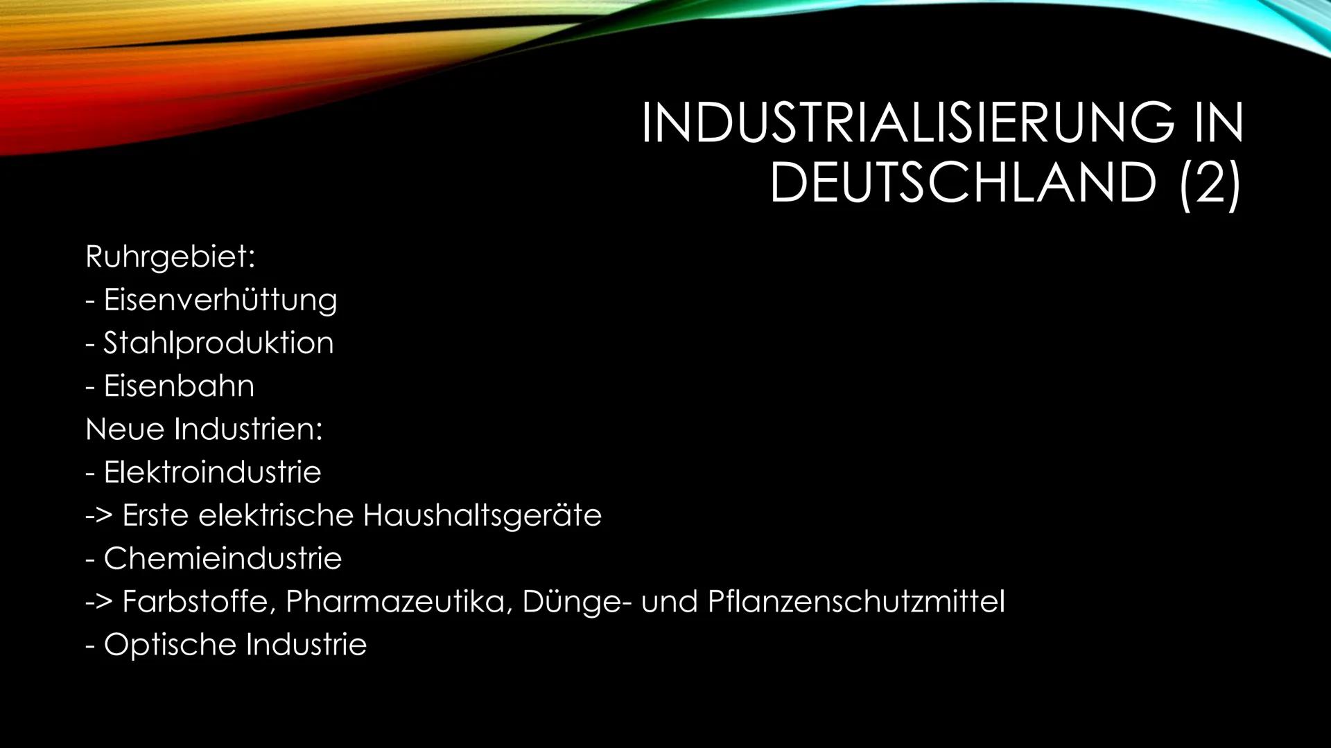 INDUSTRIALISIERUNG
Zusammenfassung der Industrialisierung - 1764: Mechanische Spinnmaschine „Spinning Jenny"
- 1768: Dampfmaschine von James