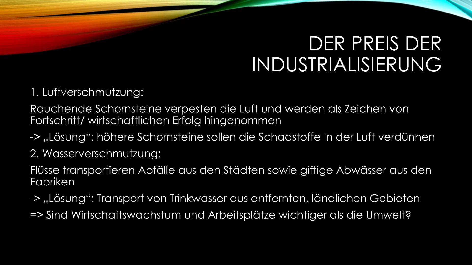 INDUSTRIALISIERUNG
Zusammenfassung der Industrialisierung - 1764: Mechanische Spinnmaschine „Spinning Jenny"
- 1768: Dampfmaschine von James