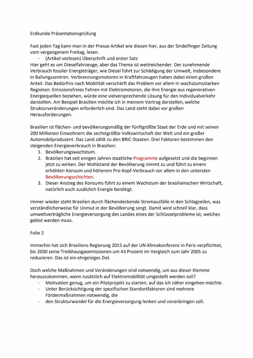 Präsentationsprüfung Erdkunde
Pilotprojekt in Brasilien zur Elektromobilität
Gelingt der Strukturwandel für die
Energieversorgung mit Strom 