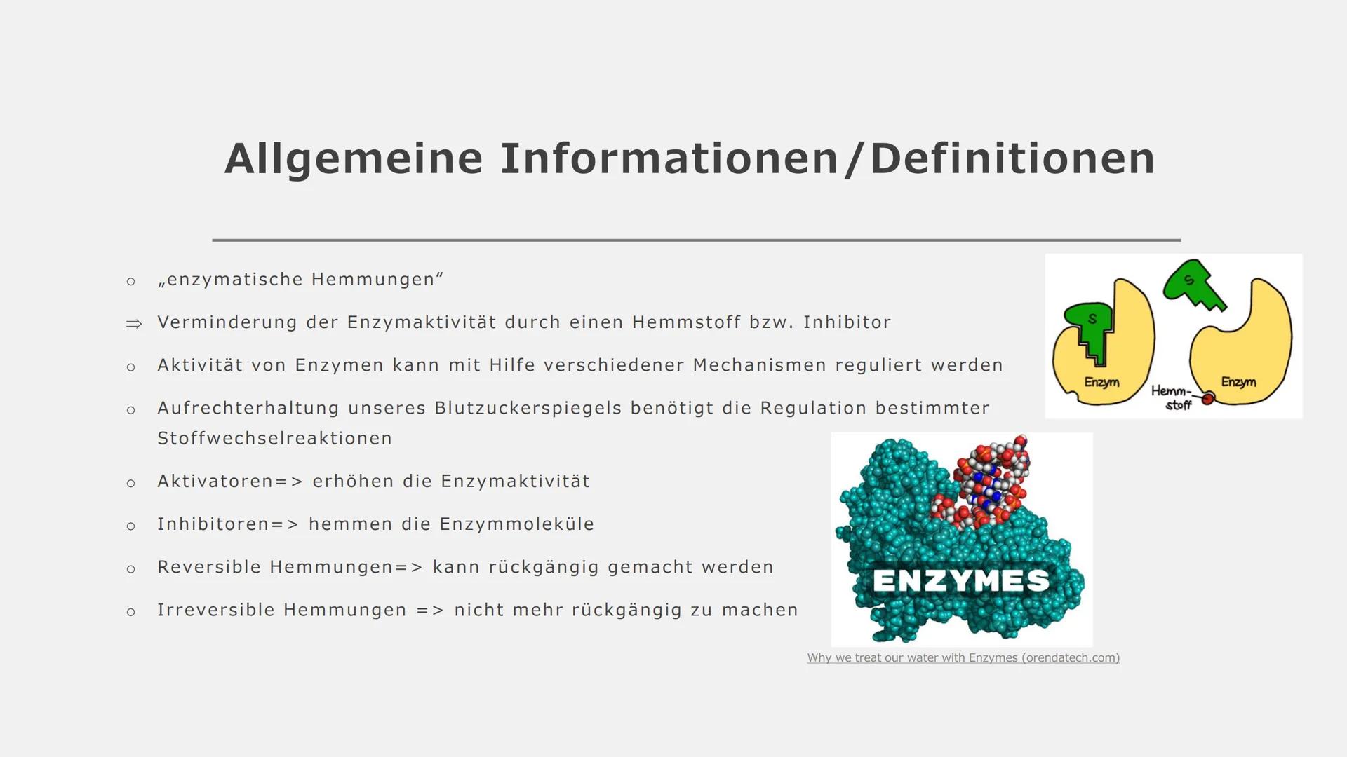 Enzym
Reaktion
Enzym
Inhibitor-
molekül
nicht
kompetitiv
Enzym
Hemm-
stoff
keine Reaktion
Enzym
Regulation
enzymkatalysierter
Reaktionen Reg