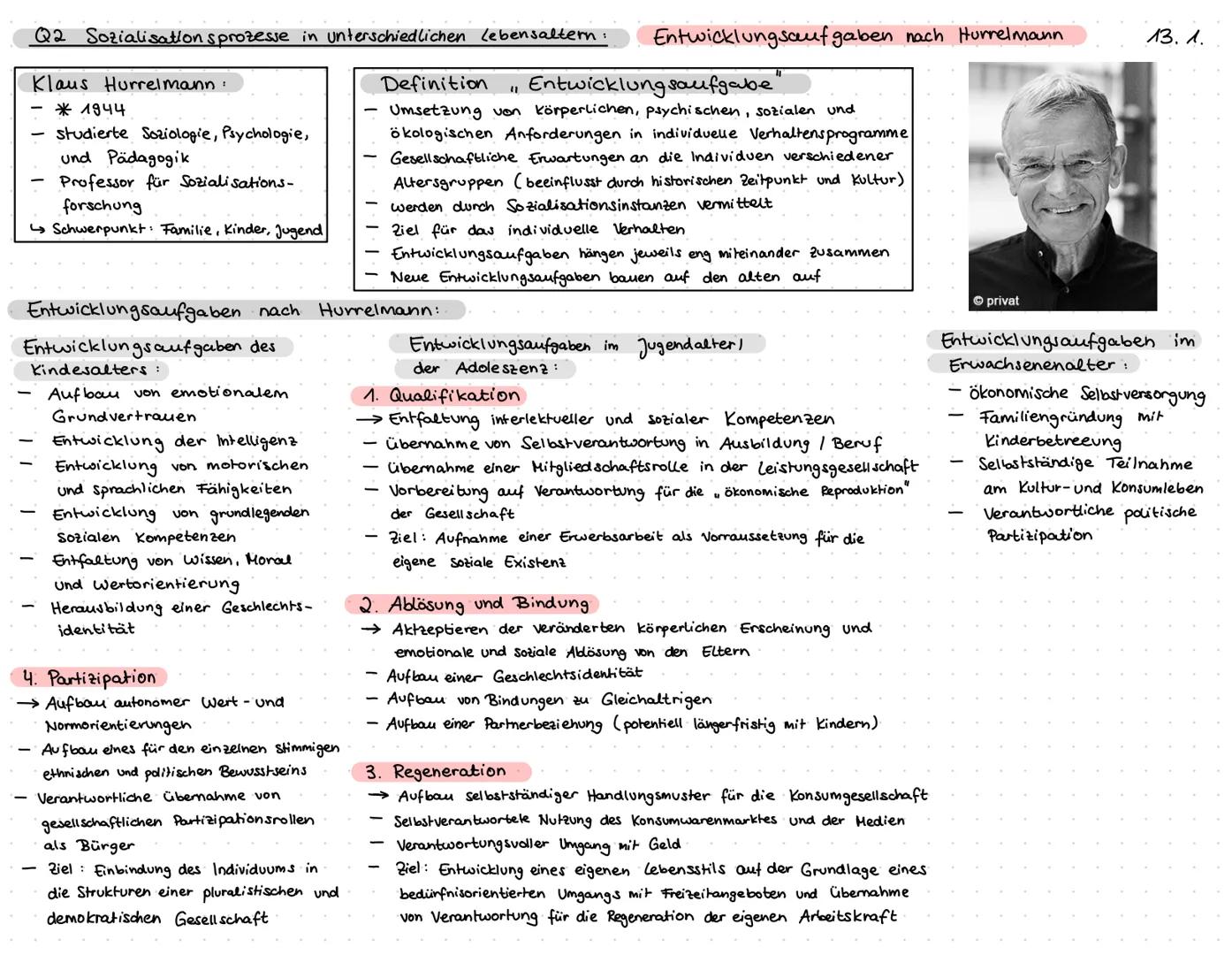Q2 Sozialisationsprozesse in unterschiedlichen Lebensaltern:

Klaus Hurrelmann:
* 1944
- studierte Soziologie, Psychologie,
und Pädagogik
- 