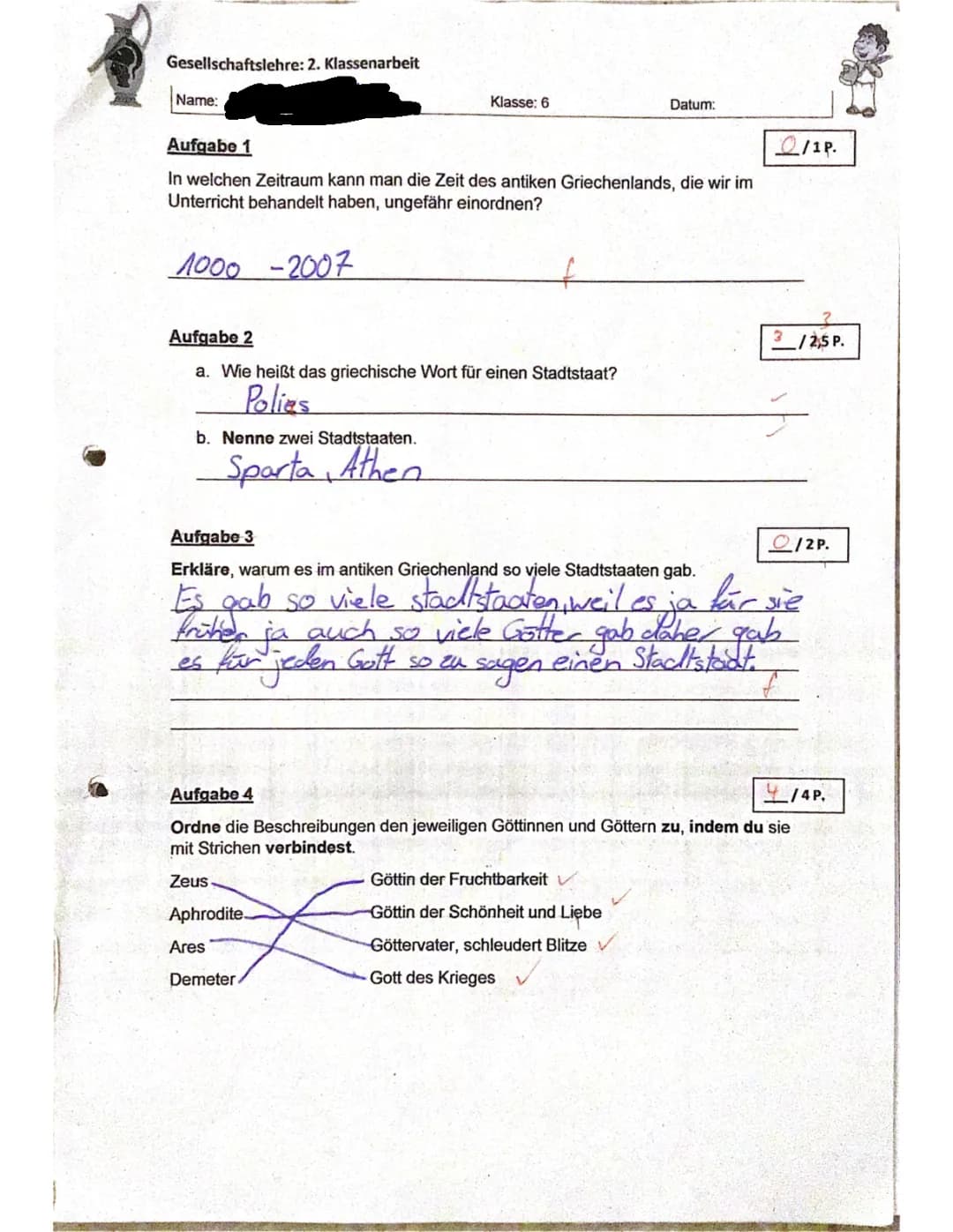 Antikes Griechenland Klassenarbeit Klasse 6 PDF