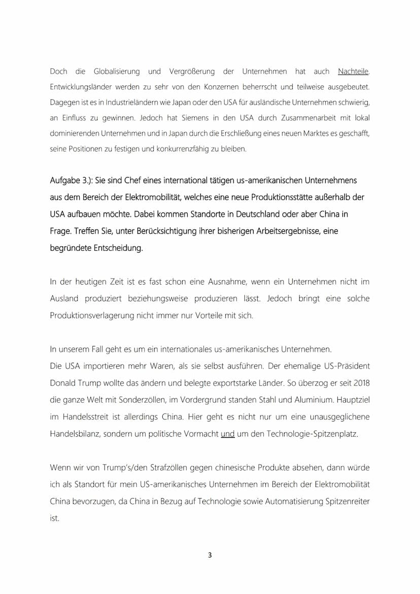 Globalisierung
Aufgabe 2.): Erläutern Sie, wie sich die Globalisierung auf Unternehmen und Beschäftigung
inDeutschland auswirkt.
Globalisier