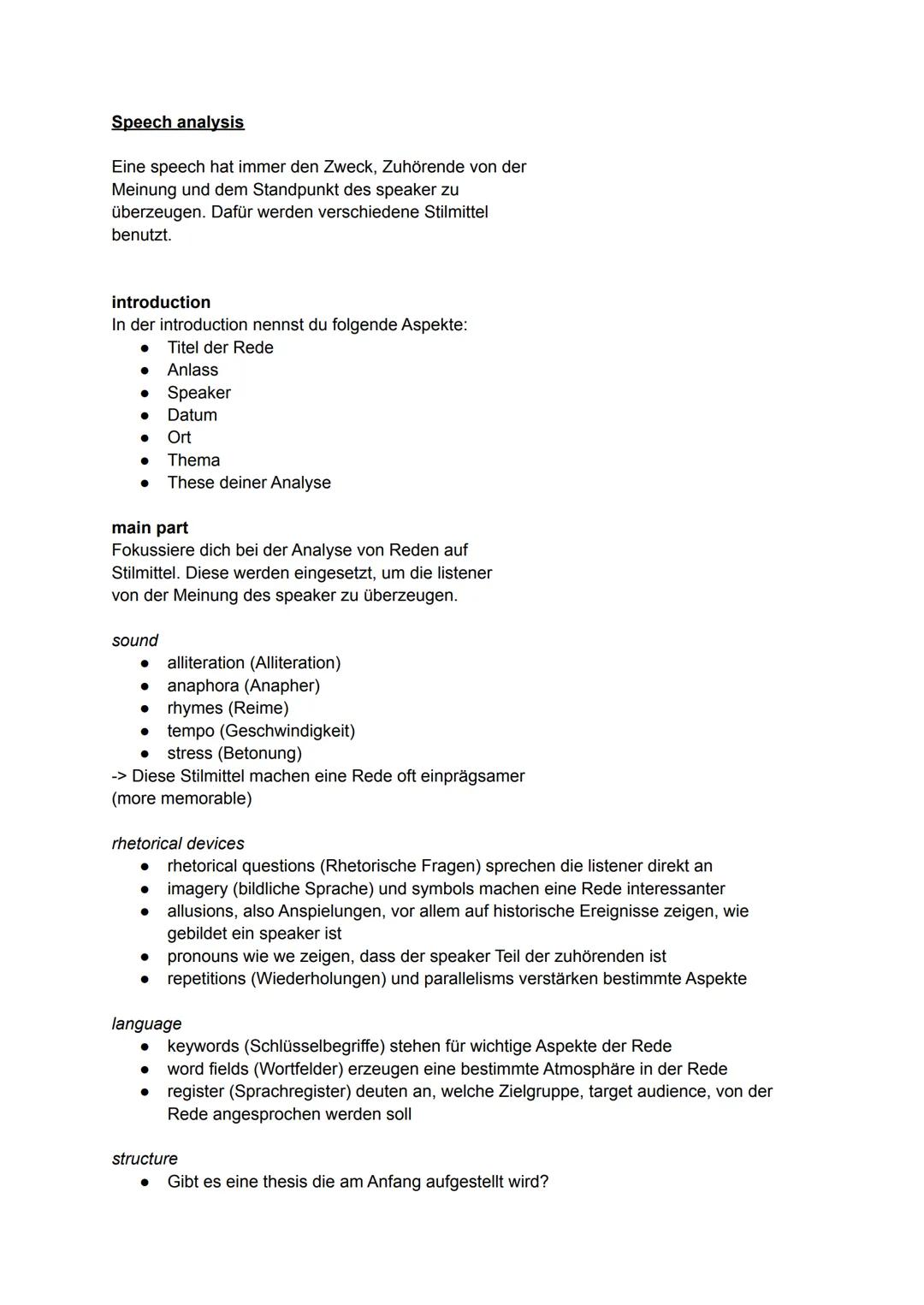 # Speech analysis

Eine speech hat immer den Zweck, Zuhörende von der
Meinung und dem Standpunkt des speaker zu
überzeugen. Dafür werden ver