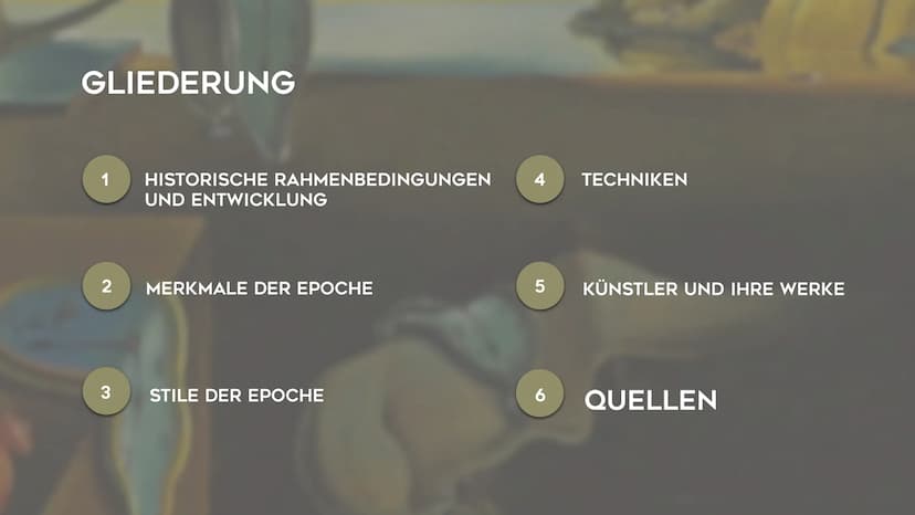 5
SURREALISMUS
NOEMI KIRCHNER - KUNST GK5 KL.13 GLIEDERUNG
1
HISTORISCHE RAHMENBEDINGUNGEN
UND ENTWICKLUNG GLIEDERUNG
1 HISTORISCHE RAHMENBE