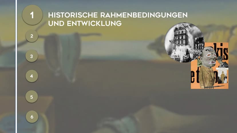 5
SURREALISMUS
NOEMI KIRCHNER - KUNST GK5 KL.13 GLIEDERUNG
1
HISTORISCHE RAHMENBEDINGUNGEN
UND ENTWICKLUNG GLIEDERUNG
1 HISTORISCHE RAHMENBE