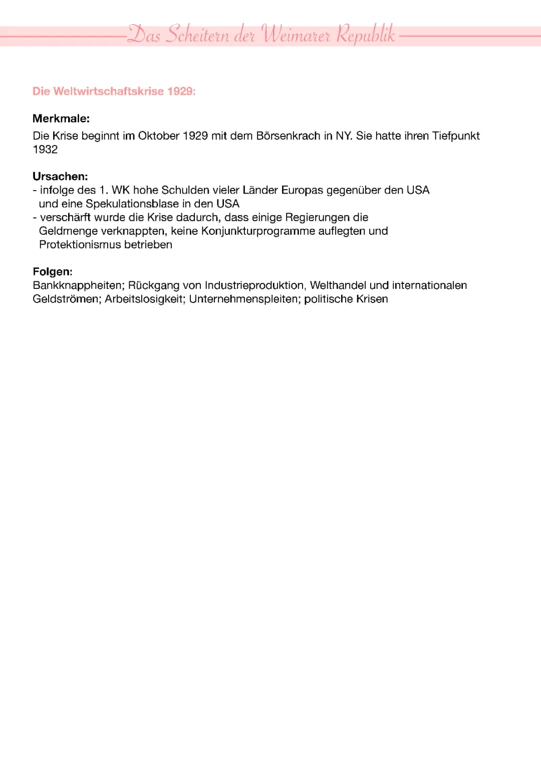 Gründe für das Scheitern der Weimarer Republik - PDF, Mindmap und Zusammenfassung
