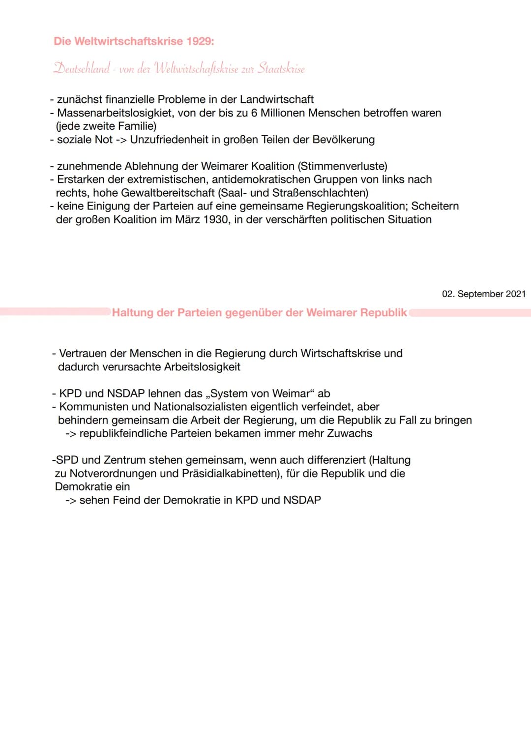 -Das Scheitern der Weimarer Republik
Die Weltwirtschaftskrise 1929:
Merkmale:
Die Krise beginnt im Oktober 1929 mit dem Börsenkrach in NY. S