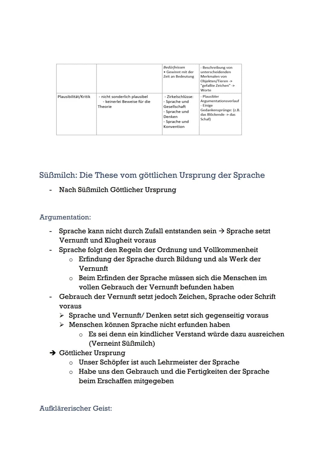 Vergleichskriterium
/ Autor
Grundposition
Aufklärung?/geistes
geschichtlicher
Zusammenhang
Sprachursprungstheorien
Funktion der
Sprache zum
