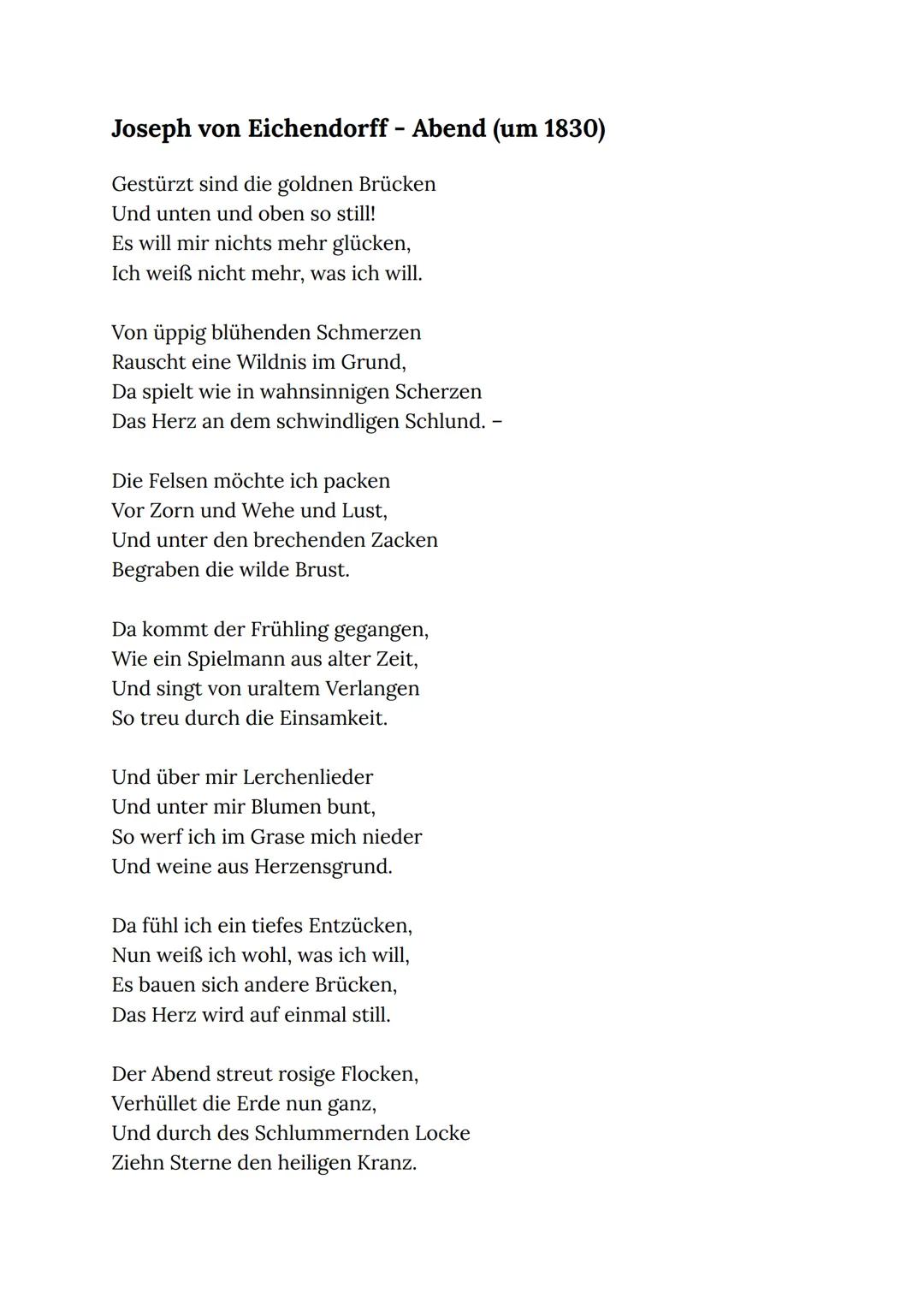 NBS
RÖDERMARK
Deutsch | Gk12e+f | LEM
LNW NR. 1
Thema:
Interpretation eines
romantischen Gedichts
Joseph von Eichendorff: Abend (um 1830)
Ge