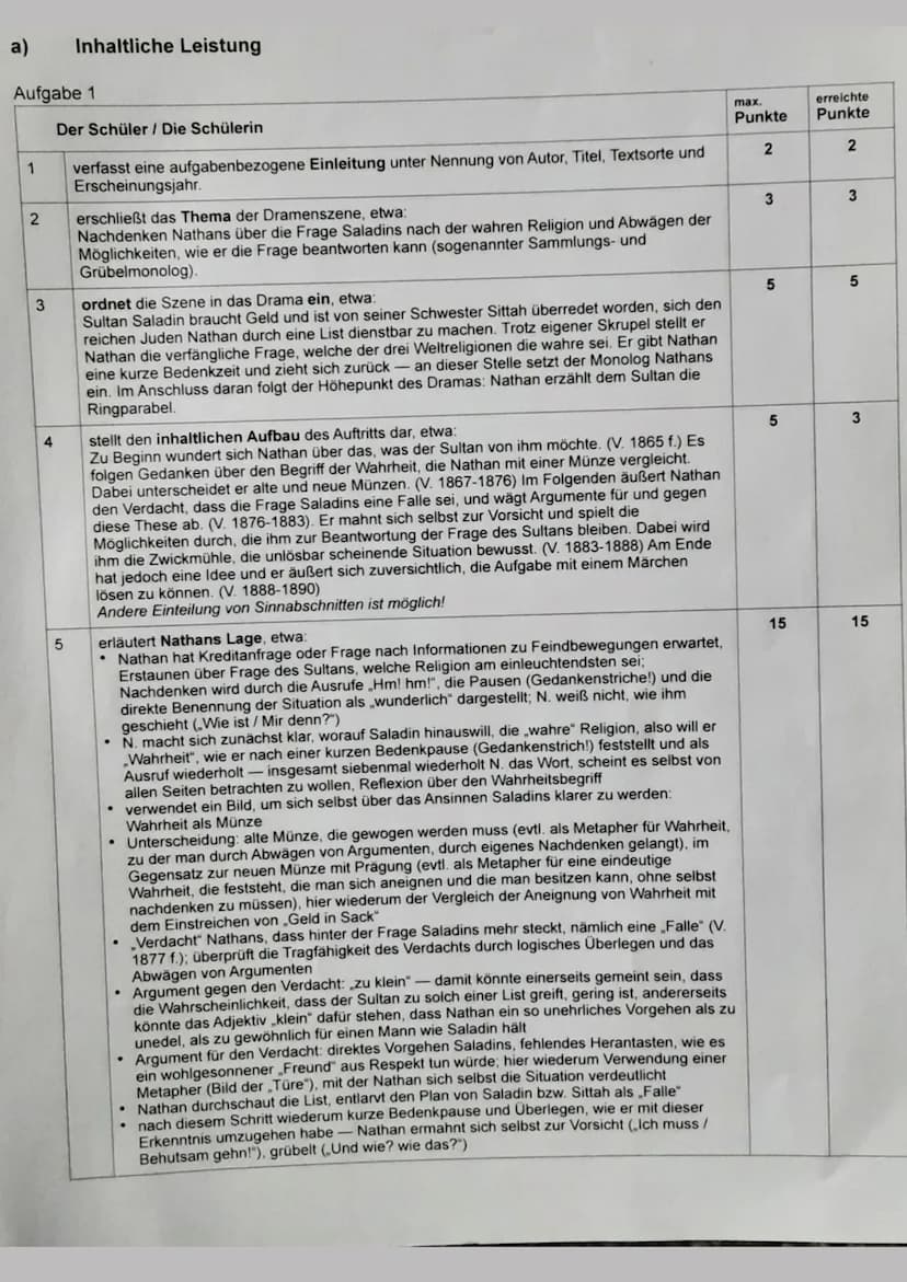 NATHAN DER
WEISE -KLAUSUR
Szenenanalyse III/6 (13 Punkte) Klausur Nr. 1
O
klasik in 5 Akte gegliedsste
Form!
ven
1) Das Drama, Nathan der We