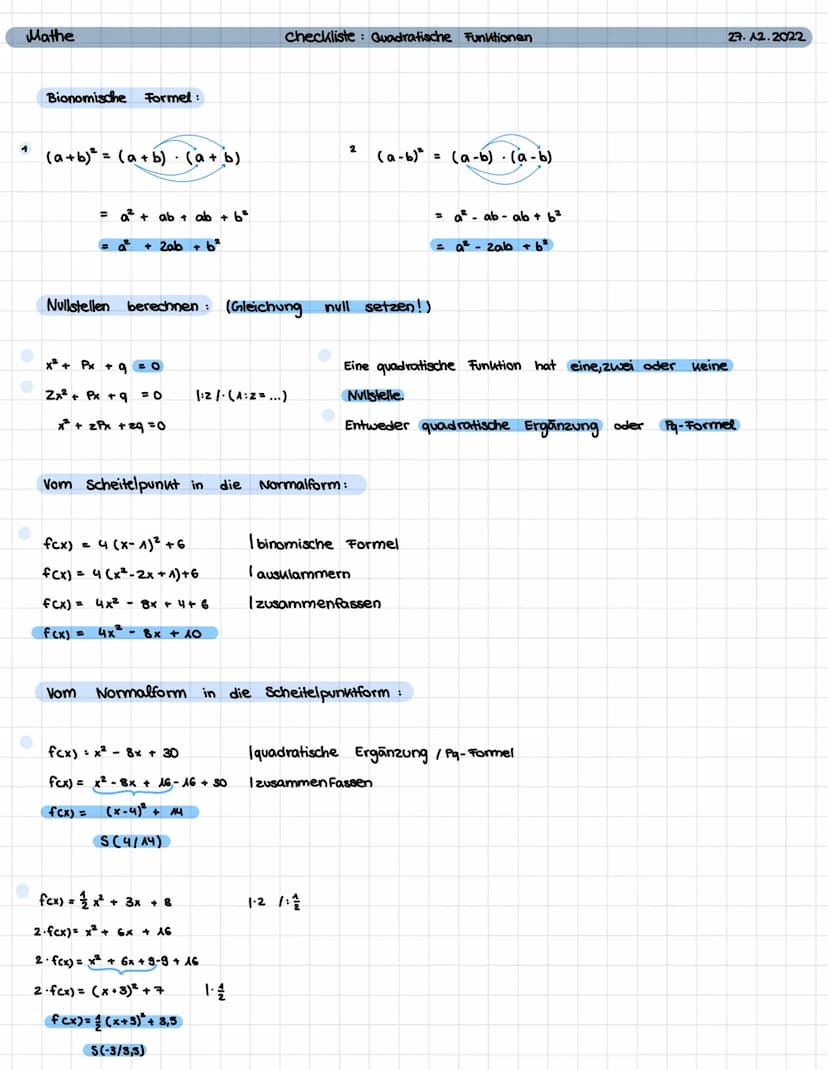 Mathe
Normalparabel:
Graph einer quadratischen Funktion = Parabel
Einfachste version einer Parabel fox) = x²
Parabel haben immer einen höchs
