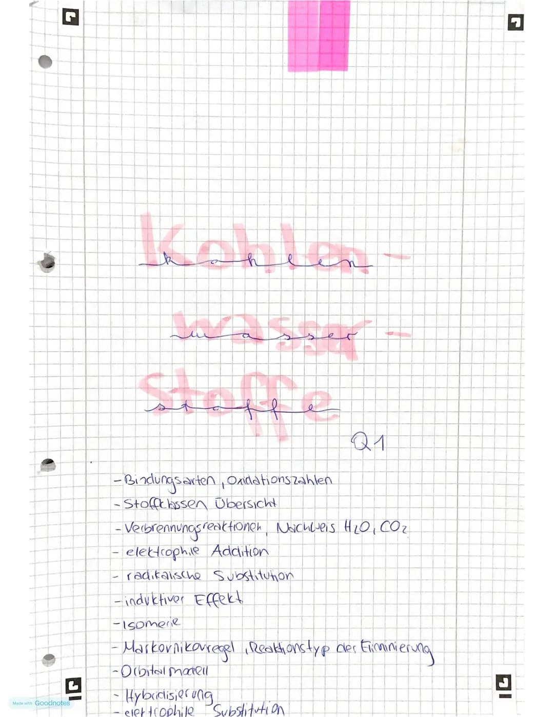 IG
Made with Goodnotes
Kohlen
Se
Stoffe
-Bindungsarten, Oxidationszahlen
-Stoffichissen Übersicht
- Verbrennungsreaktionen Nachweis H₂O, CO₂