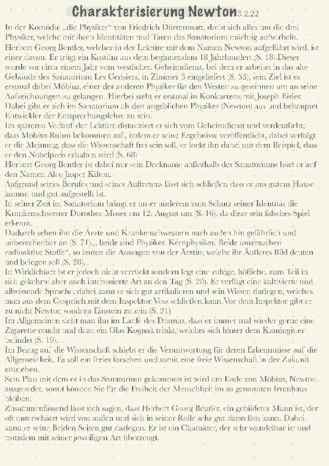Die Physiker- Charakterisierung Newton