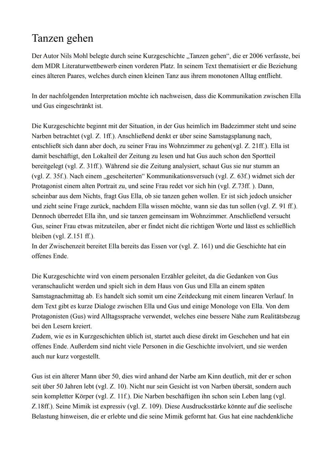 Tanzen gehen
Der Autor Nils Mohl belegte durch seine Kurzgeschichte ,,Tanzen gehen", die er 2006 verfasste, bei
dem MDR Literaturwettbewerb 
