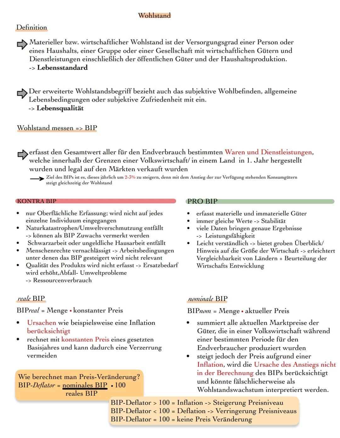 Definition
Materieller bzw. wirtschaftlicher Wohlstand ist der Versorgungsgrad einer Person oder
eines Haushalts, einer Gruppe oder einer Ge