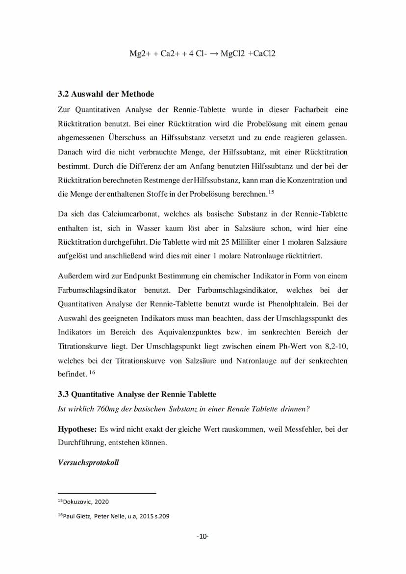 Gymnasium
2021 Q1
Facharbeit im Grundkurs Chemie
Die Wirkungsweise
einer Magentablette, anhand der titrimetrischen
Bestimmung der basischen 
