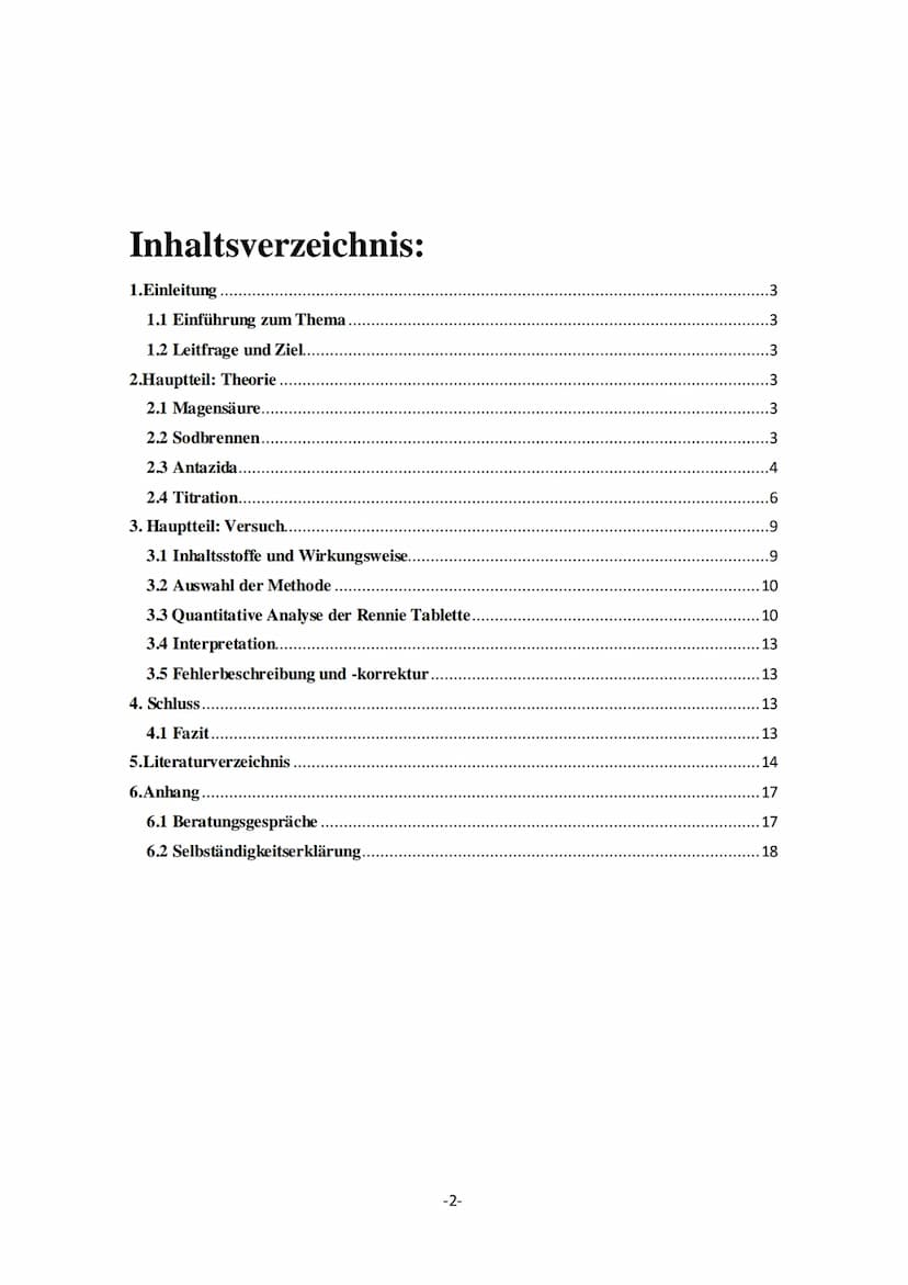 Gymnasium
2021 Q1
Facharbeit im Grundkurs Chemie
Die Wirkungsweise
einer Magentablette, anhand der titrimetrischen
Bestimmung der basischen 